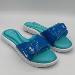 Nike comfort footbed womens blue teal adjustable slide sandals size 11.